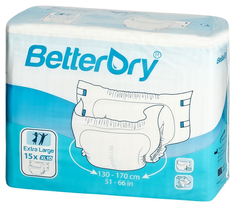 BetterDry Erwachsenen- Windeln mit Folie - Gr. Extra Large (XL10)