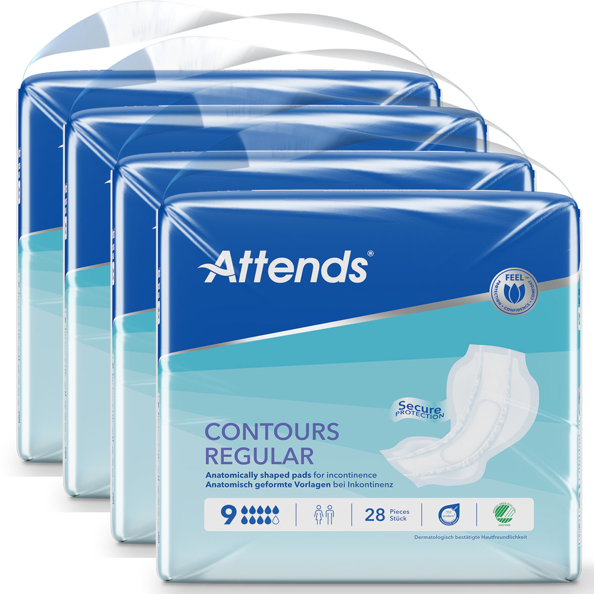 ATTENDS Contours Regular 9 - Inkontinenzvorlagen - 4x28 Stück