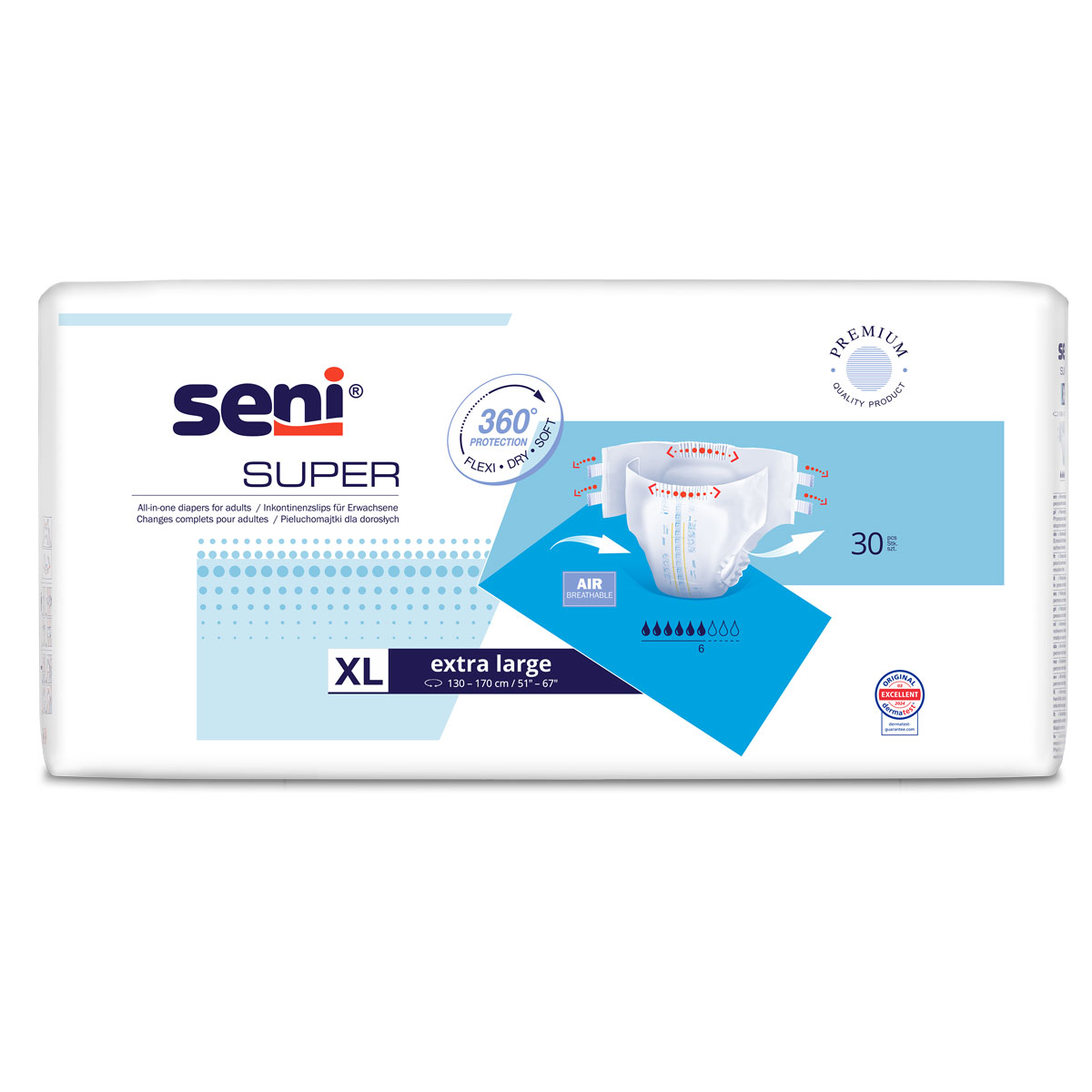 SENI Super - Inkontinenzwindeln - 30 Stück Pack - X-Large (XL)