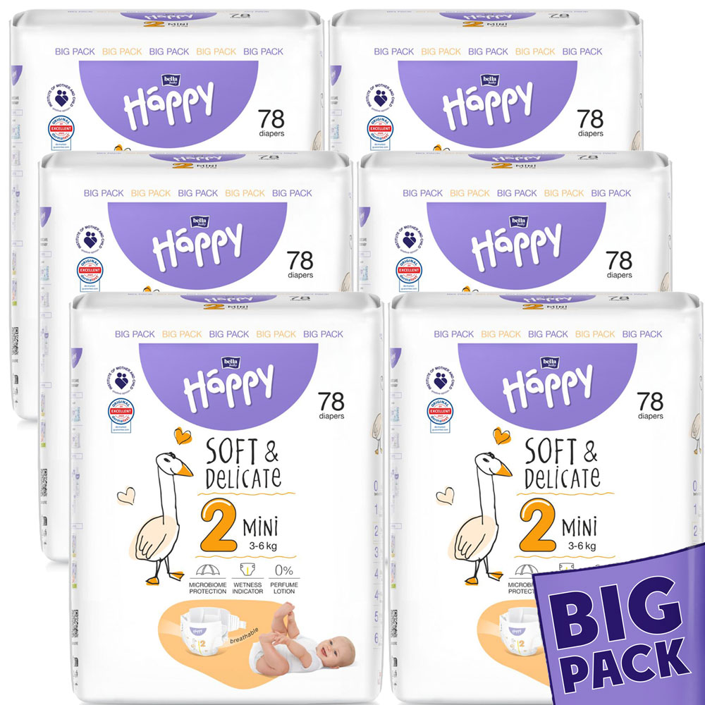 Bella Happy Soft & Delikate Gr. 2 - Babywindeln Mini 3-6 kg 468 (6x78) Stück BIGpack