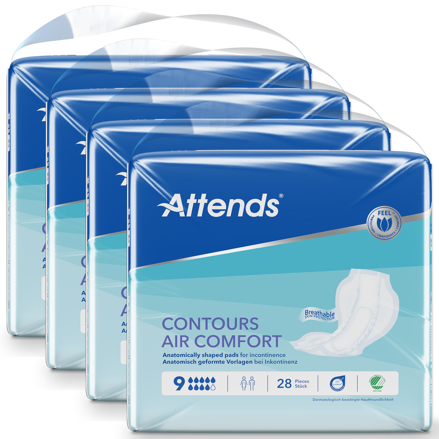ATTENDS Contours AIR Comfort 9 - atmungsaktive Vorlage - 4x28 Stück