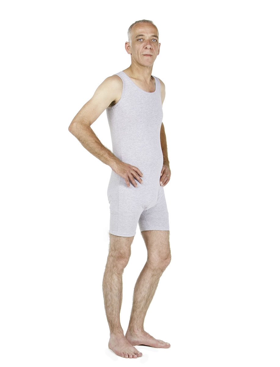 Medicare Pflegebody mit Rückenreißverschluss - halblanges Bein - ohne Arm - Farbe: grau - L