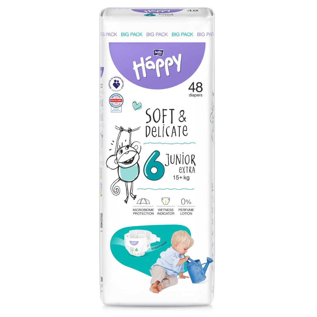 Bella Happy Soft & Delikate Gr. 6 - Kinderwindeln Junior EXTRA 15+ kg 192 (4x48) Stück BIGpack