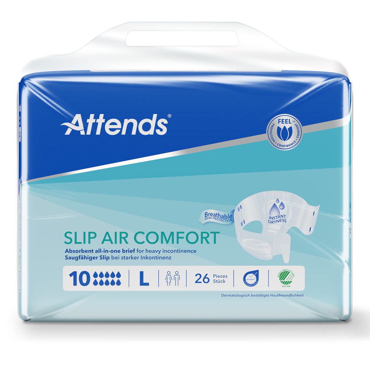 ATTENDS Slip AIR Comfort 10 - Large (L), Inkontinenzwindeln, 78 (3x26) Stück ATTENDS Slip AIR Comfort 10 - Large (L), Inkontinenzwindeln, 78 (3x26) Stück
