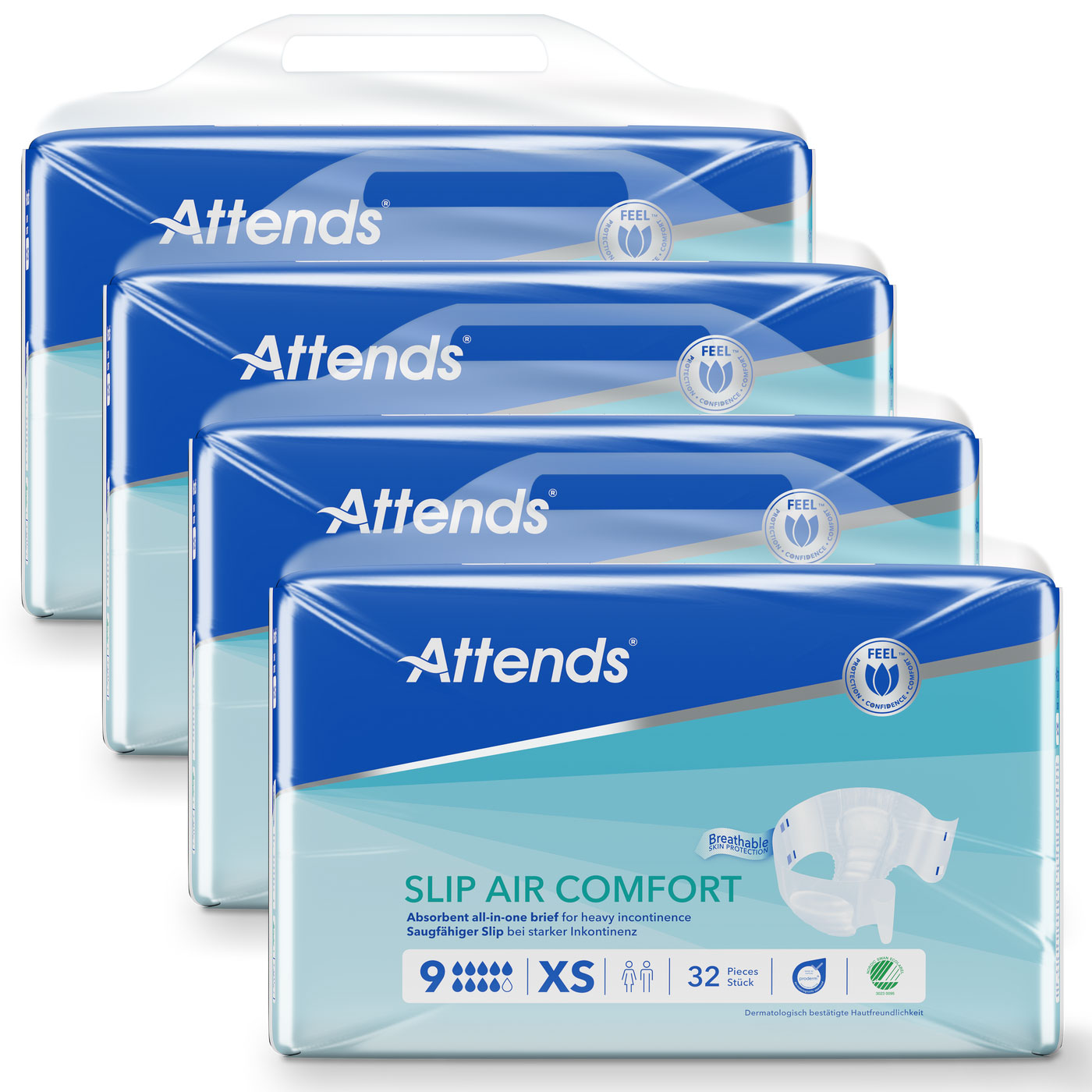 ATTENDS Slip AIR Comfort 9 - Extra Small (XS), Inkontinenzslip, 128 (4x32) Stück