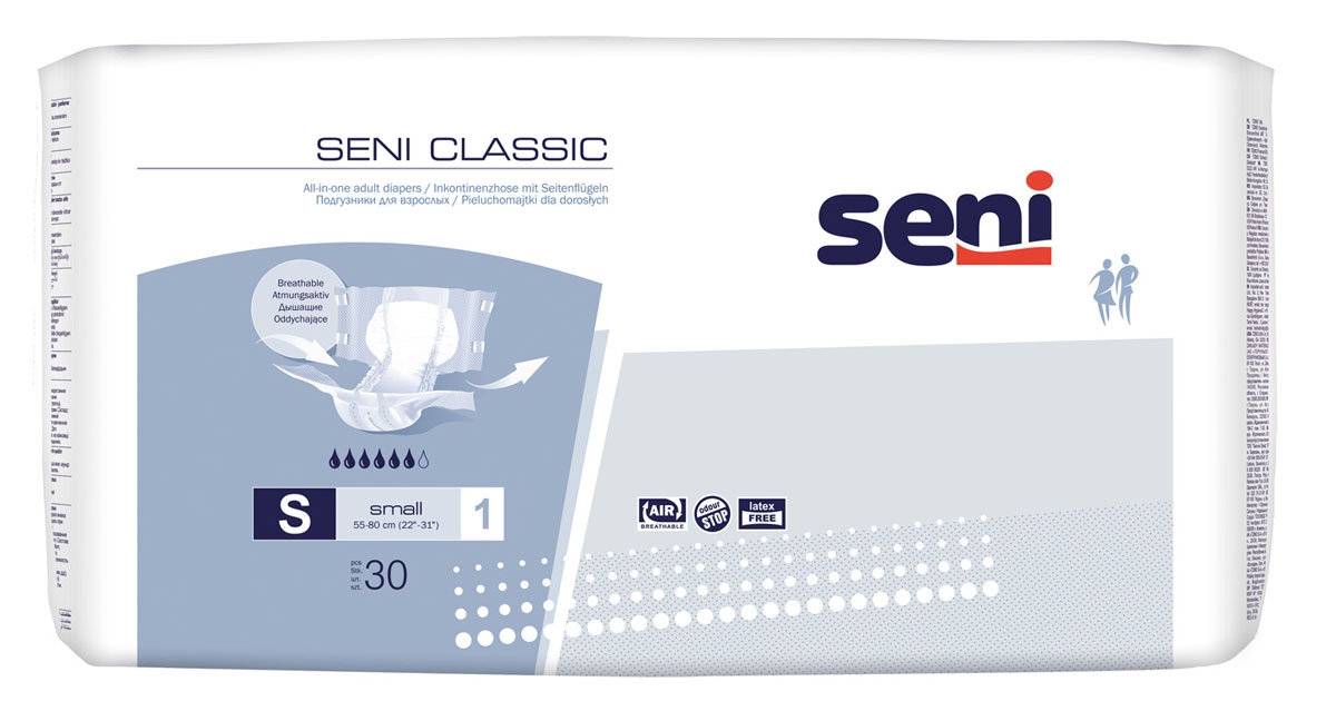 SENI CLASSIC - Gr. 1 Small - Windelhosen für den Tag, 30 Stück Packung