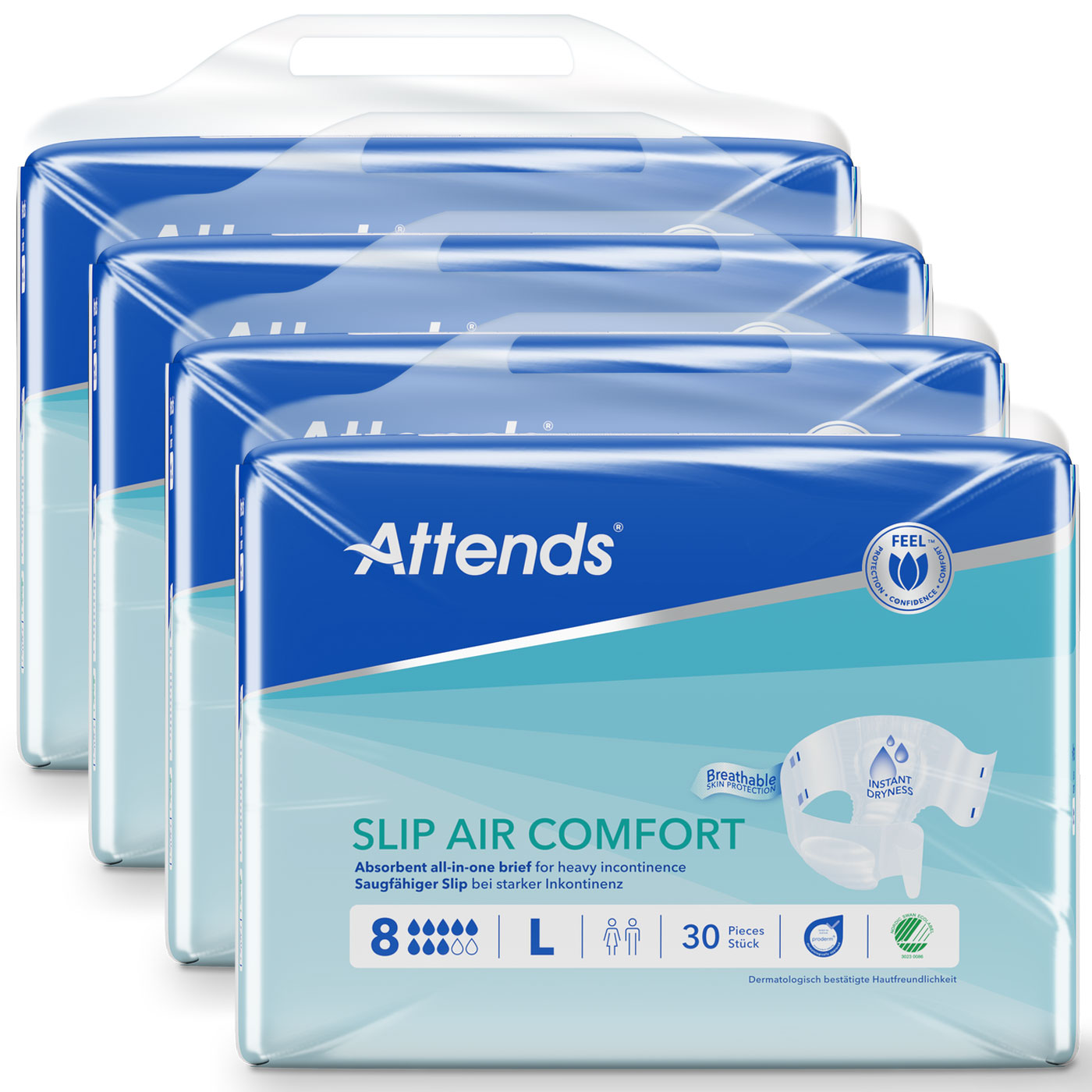 ATTENDS Slip AIR Comfort 8 - Large (L), Inkontinenzwindeln, 120 (4x30) Stück