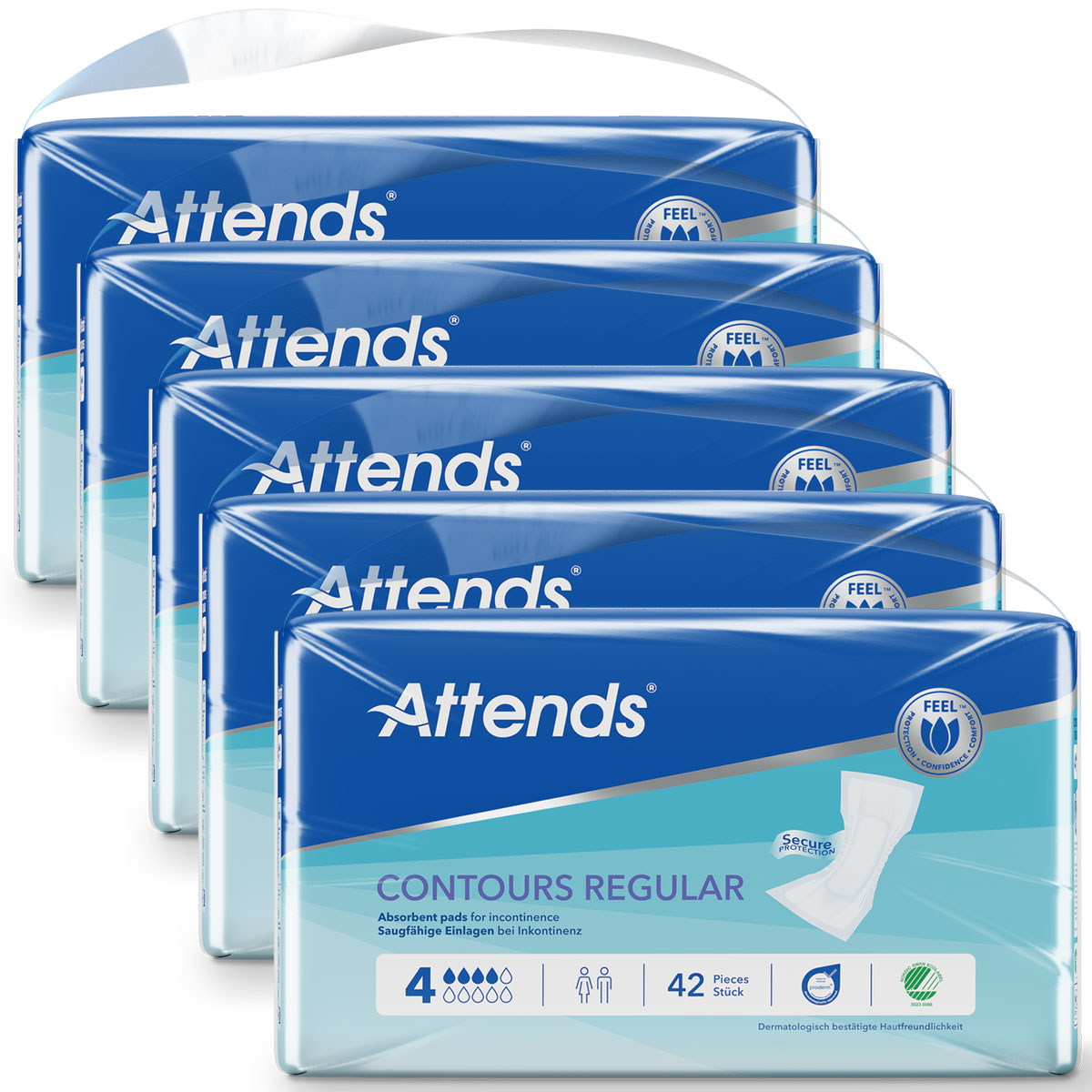 ATTENDS Contours Regular 4 - Inkontinenzvorlagen - 5x42 Stück