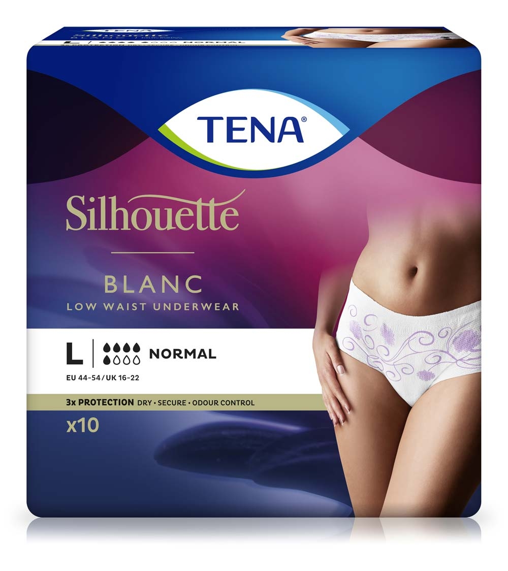 TENA Silhouette Normal Blanc - taillienhohe feminine Pants - Gr. Large (L) 6x10 Stück 