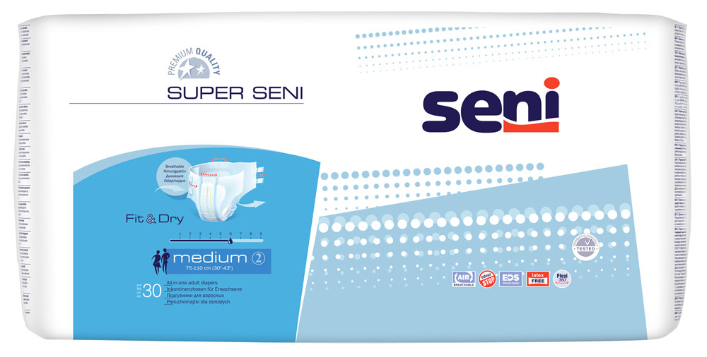 Super Seni - Inkontinenzwindeln - Gr. 2 MEDIUM 120 (4x30 Stück)