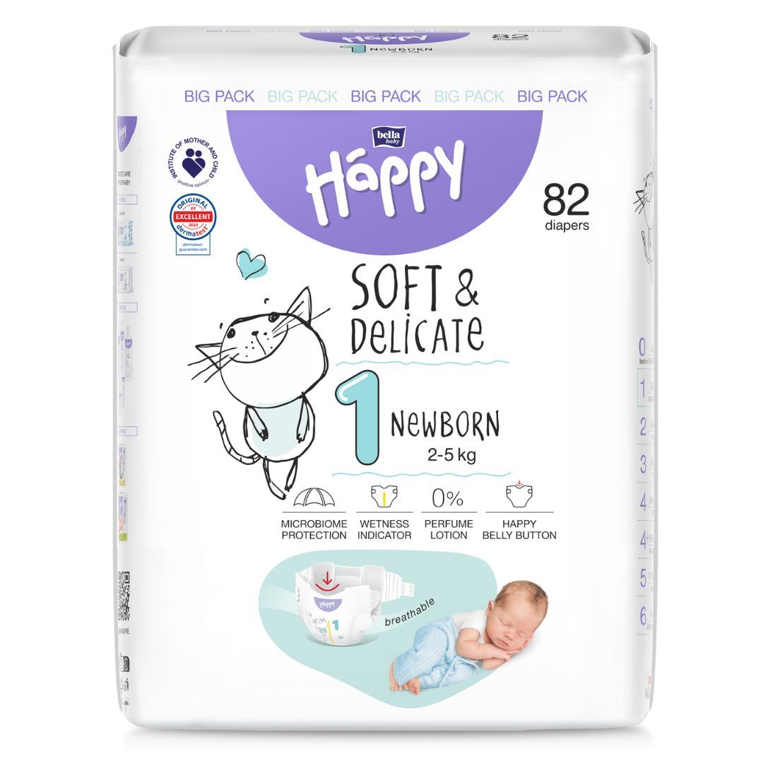 Bella Happy Soft & Delikate Gr. 1 - Babywindeln Newborn 2-5 kg 492 (6x82) Stück BIGpack