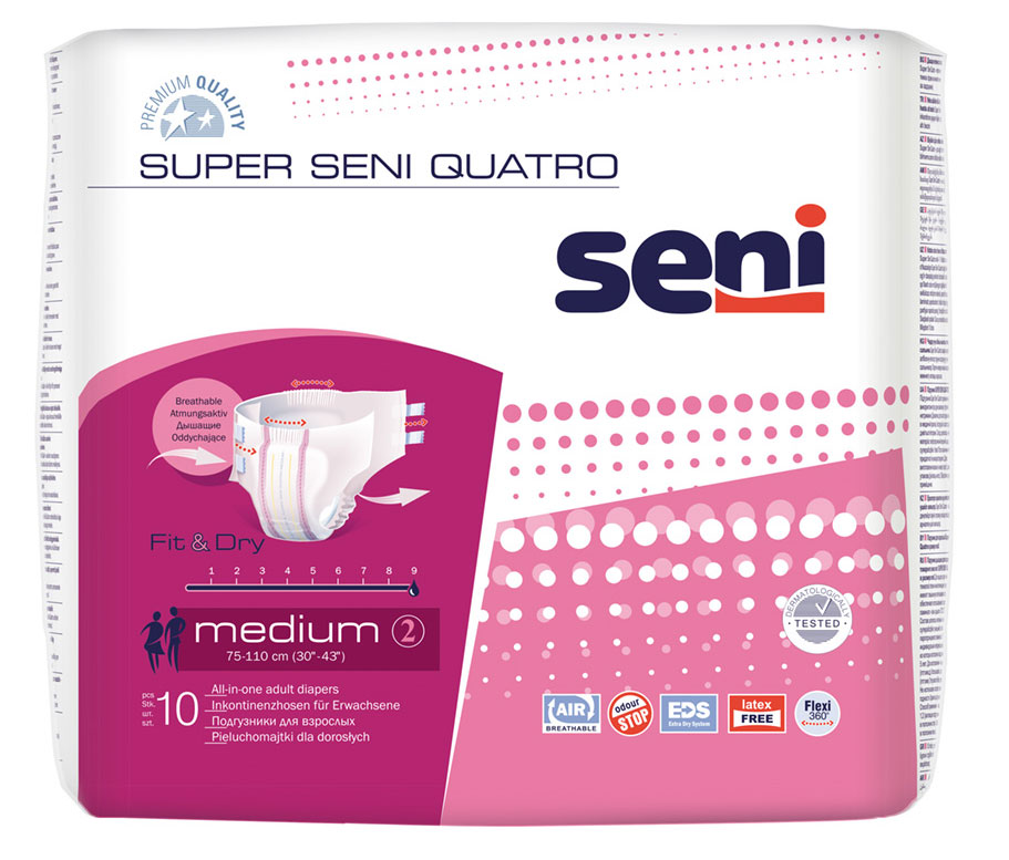 Super Seni (QUATRO) - Inkontinenzwindeln - Gr. 2 MEDIUM (10 St Einzelpack)