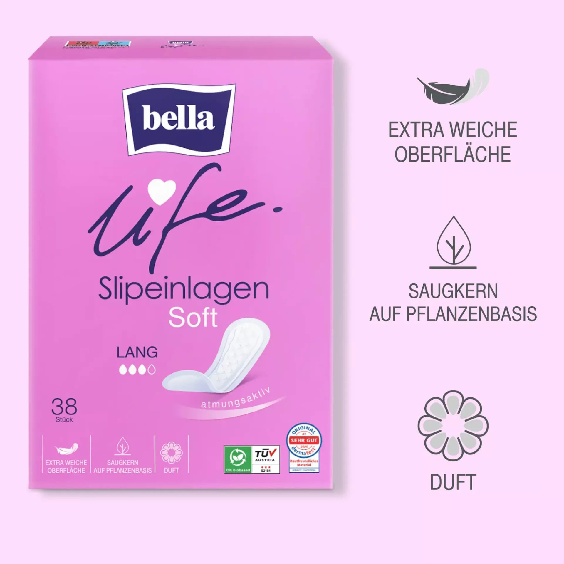 Bella Slipeinlagen Soft LANG mit Frischeduft - 38 St. Pack Bella Slipeinlagen Soft LANG mit Frischeduft - 38 St. Pack