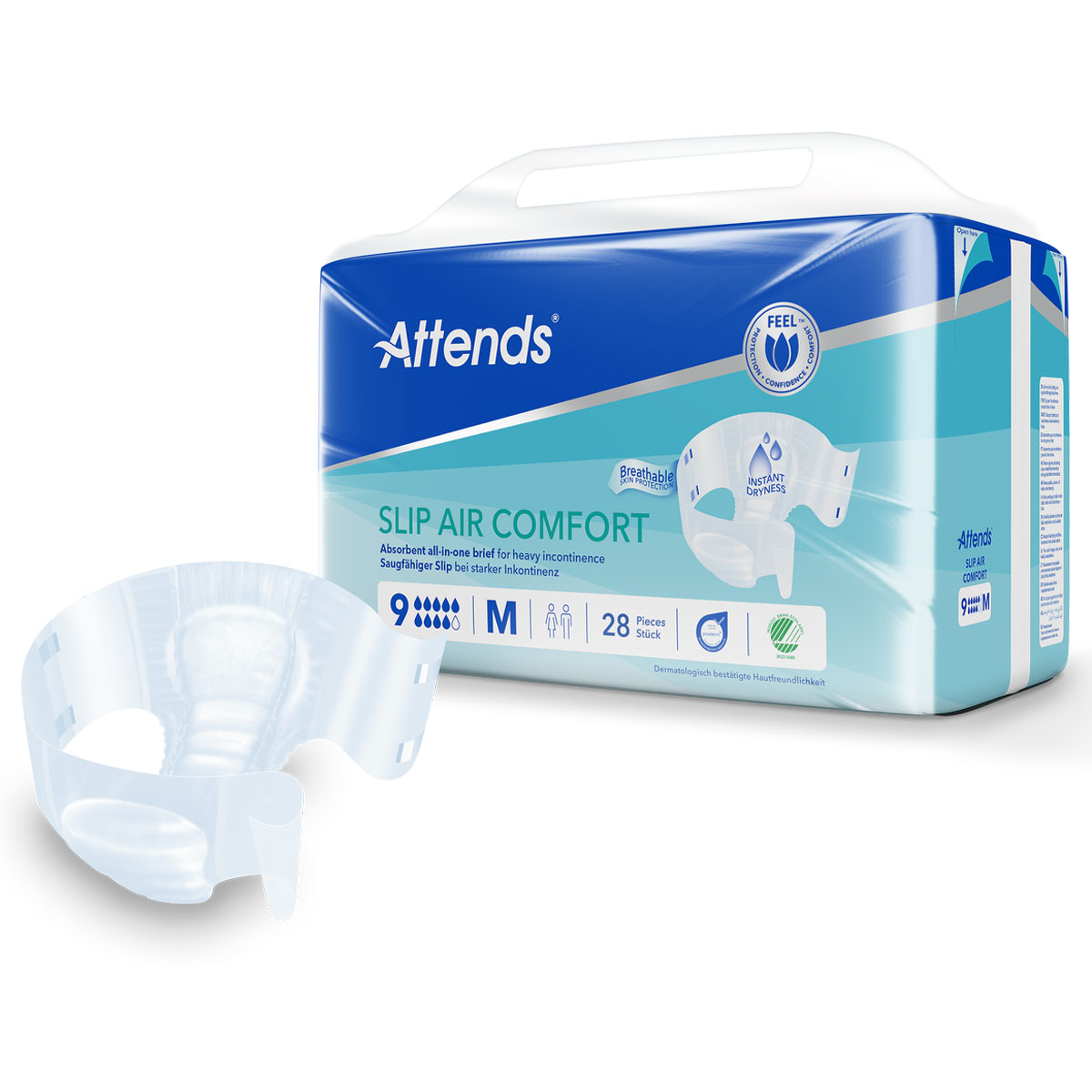 ATTENDS Slip AIR Comfort 8 - Medium (M), Inkontinenzwindeln, 120 (4x30) Stück