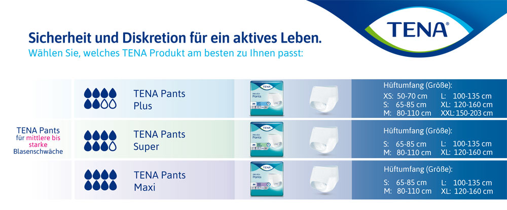 Sicherheit und Diskretion für ein aktives Leben TENA PANTS - Größen- und Saugstärken