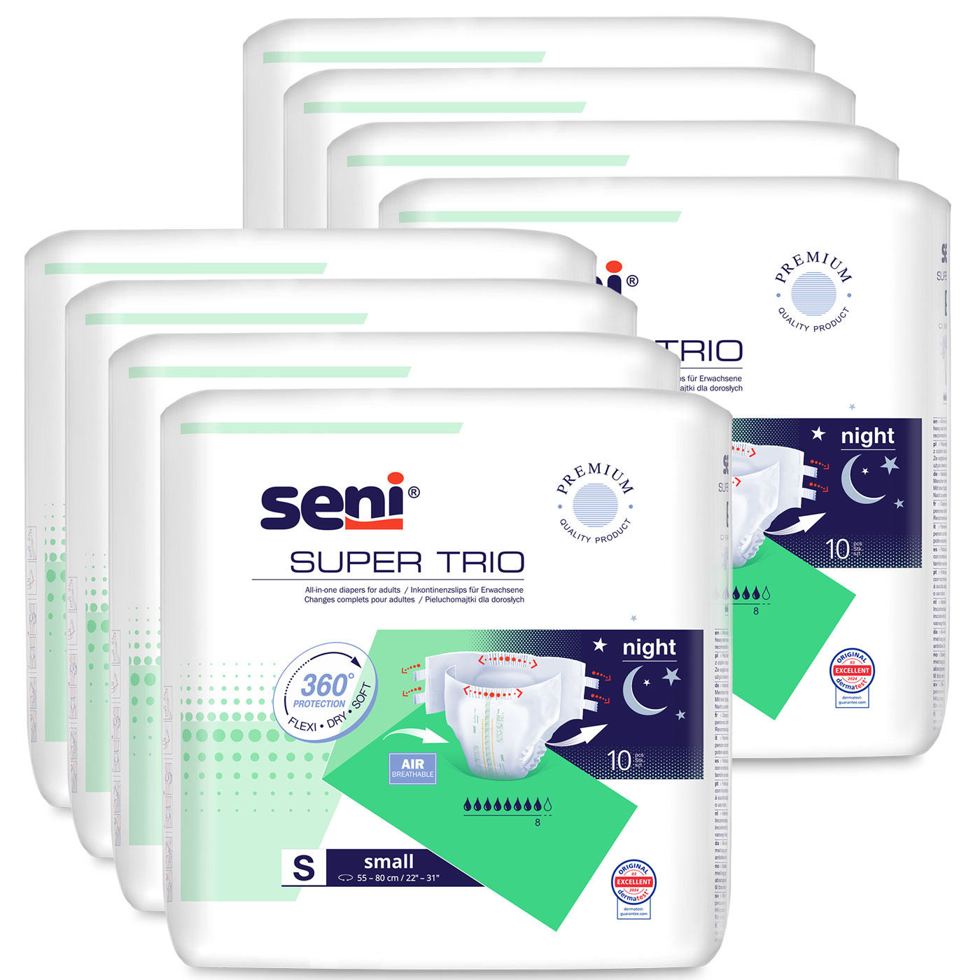 SENI Super TRIO - Inkontinenzwindeln - Gr. 1 SMALL 80 (8x10 Stück)