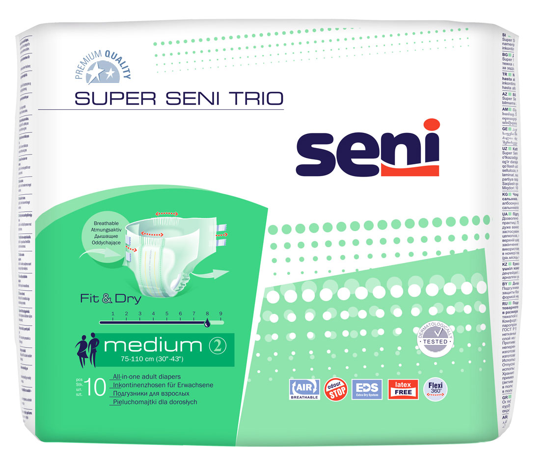 Super Seni (TRIO) - Inkontinenzwindeln - Gr. 2 - MEDIUM 60 (6x10 Stück)
