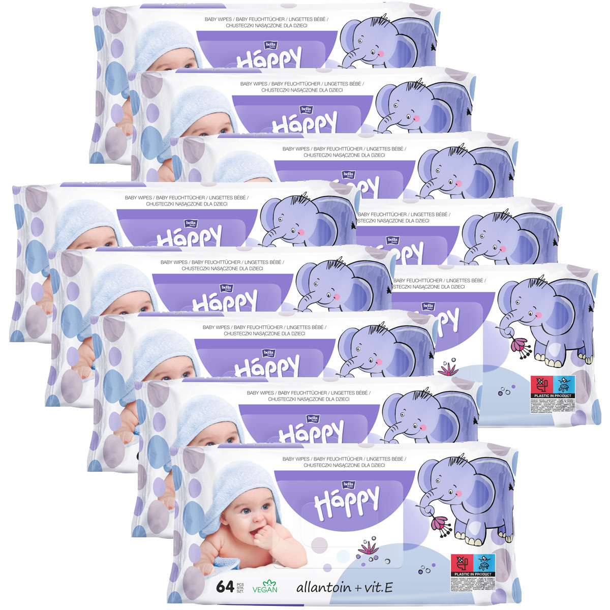 Sparpack - Bella Happy Feuchttücher mit Lotion & Vitamin E (10x 64 Stück )