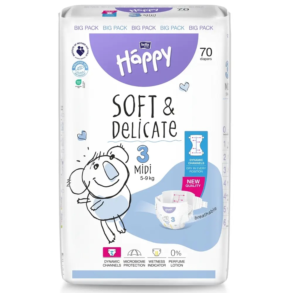 Bella Happy Soft & Delikate Gr. 3 - Babywindeln Midi 5-9 kg 280 (4x70) Stück BIGpack Bella Happy Soft & Delikate Gr. 3 - Babywindeln Midi 5-9 kg 280 (4x70) Stück BIGpack