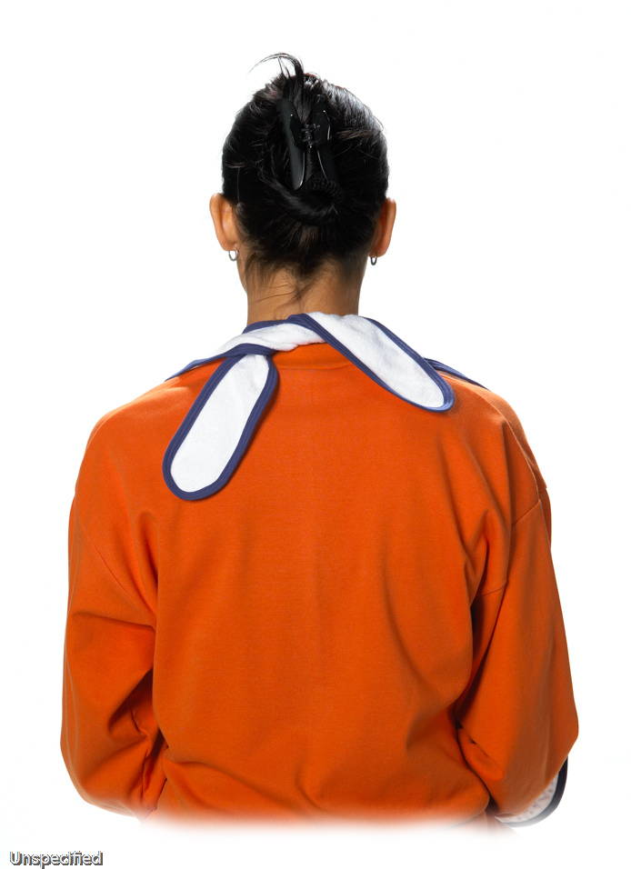 JANUS Ess-Schürze, beschichtet, vierfarbig bedruckt, 75cm lang - Patchwork Strelitzie