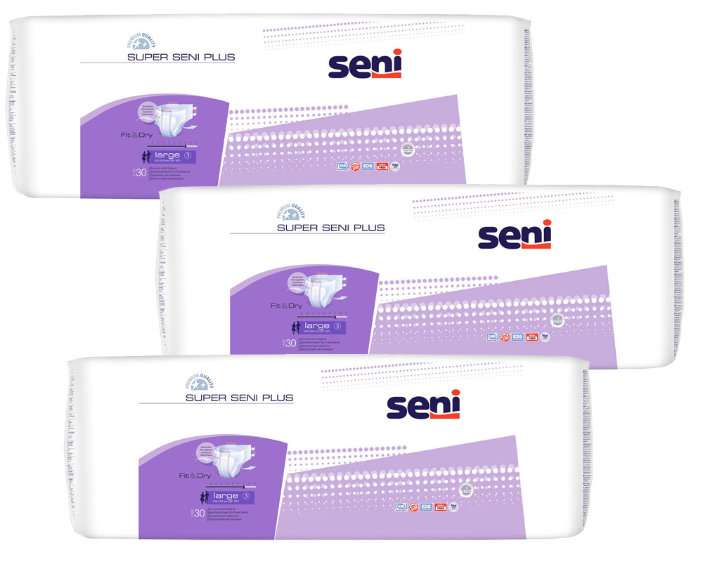 Super Seni (PLUS) - Inkontinenzwindeln - Gr. 3 LARGE 90 (3x30 Stück)