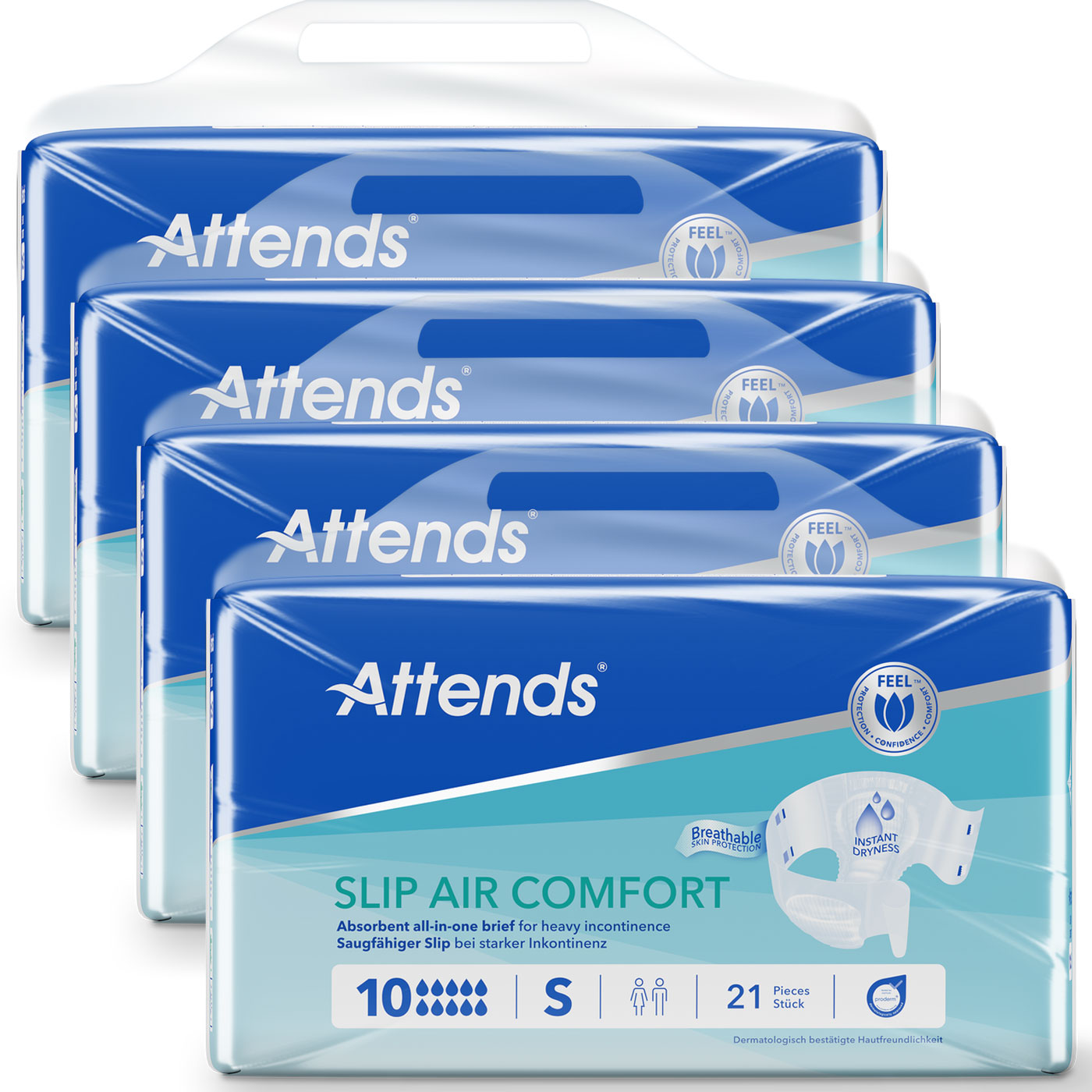 ATTENDS Slip AIR Comfort 10 - Small (S), Inkontinenzwindeln, 84 (4x21) Stück