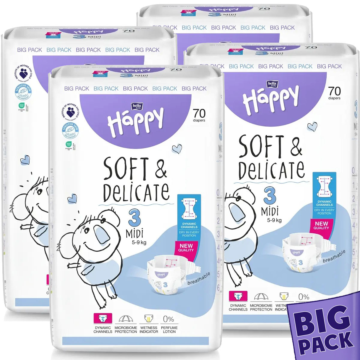 Bella Happy Soft & Delikate Gr. 3 - Babywindeln Midi 5-9 kg 280 (4x70) Stück BIGpack