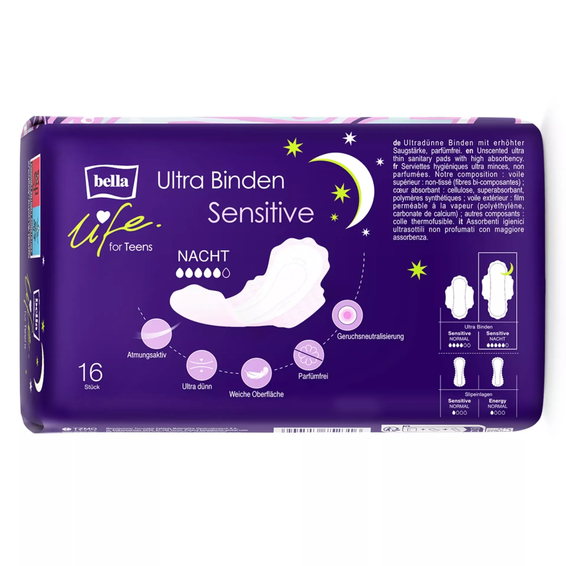 Bella life for Teens Ultra Binden Sensitive Nacht mit Flügeln - 16 Stück