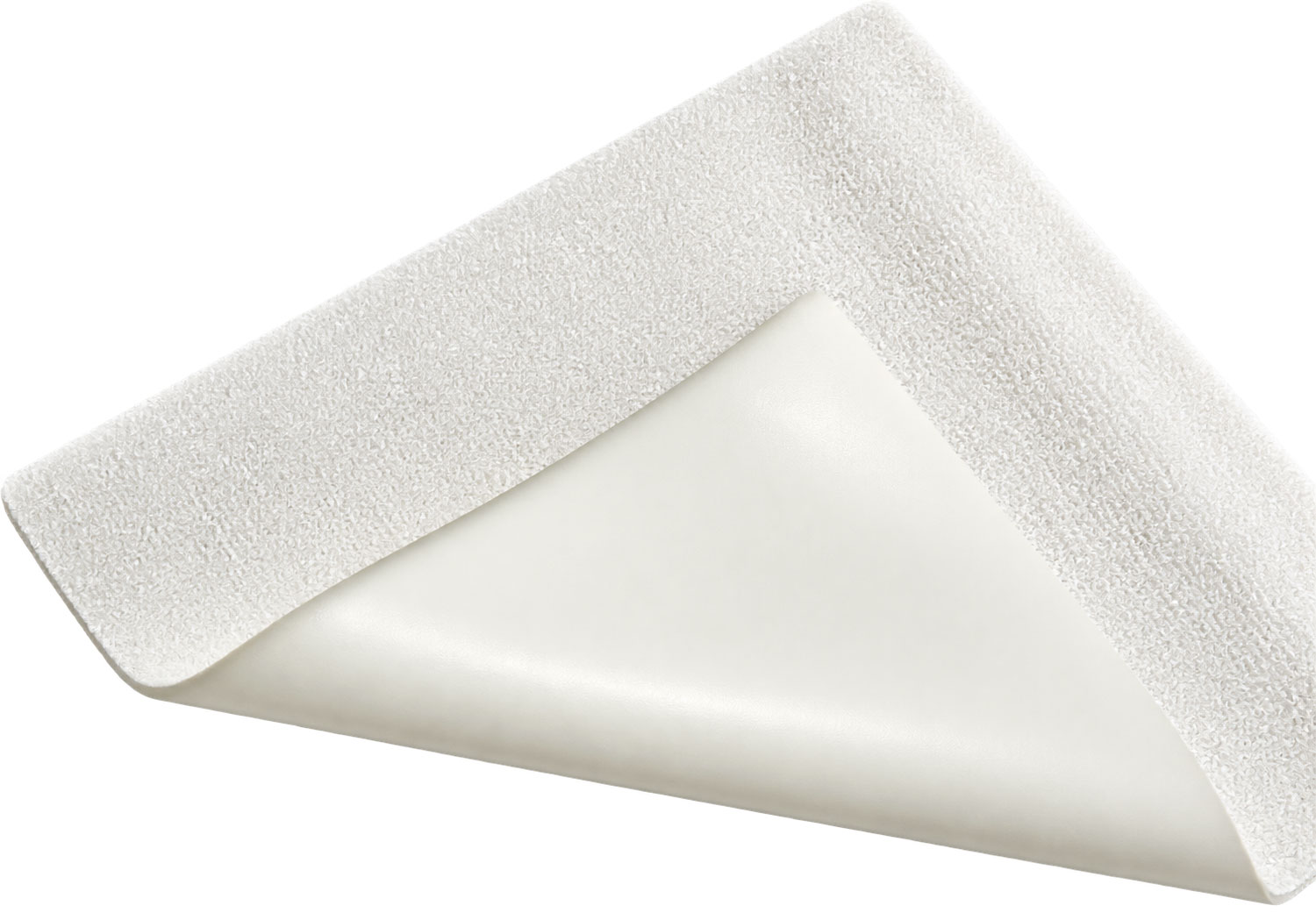 Ein faltendes, weißes, rutschfestes Material mit einer glatten und einer strukturierten Fläche ist auf einem neutralen Hintergrund präsentiert. Es scheint für Schutz oder Abdeckung konzipiert zu sein.
