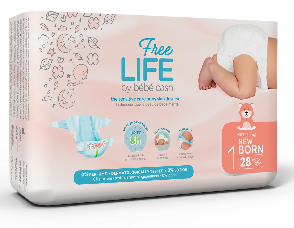 BEBE CASH Freelife - Babywindeln Gr. Newborn 2-4 kg - 28 St. Packung