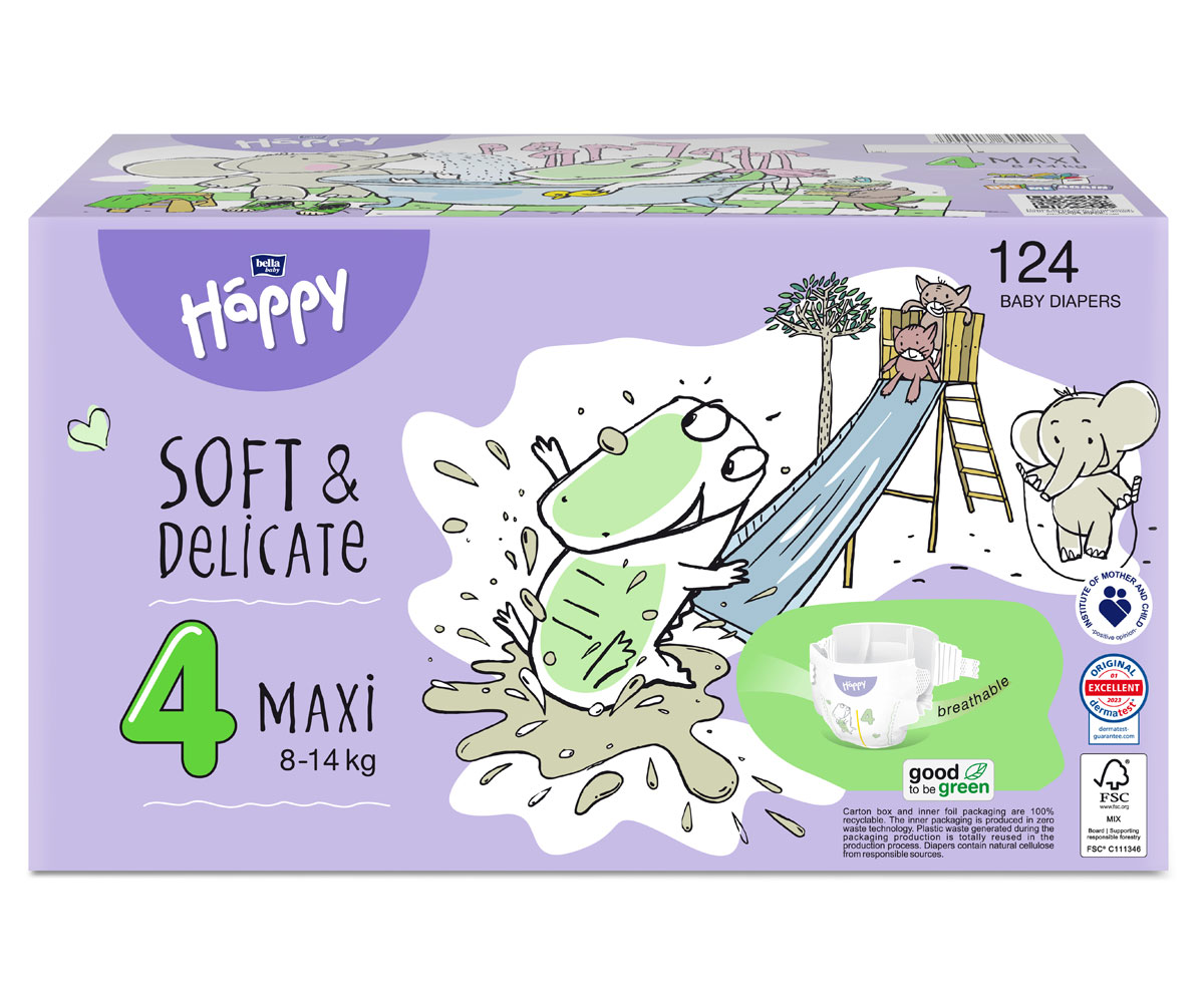 Bella Happy Soft & Delicate Windel BOX - MAXI Gr. 4 (8-14kg) - 124 Stück