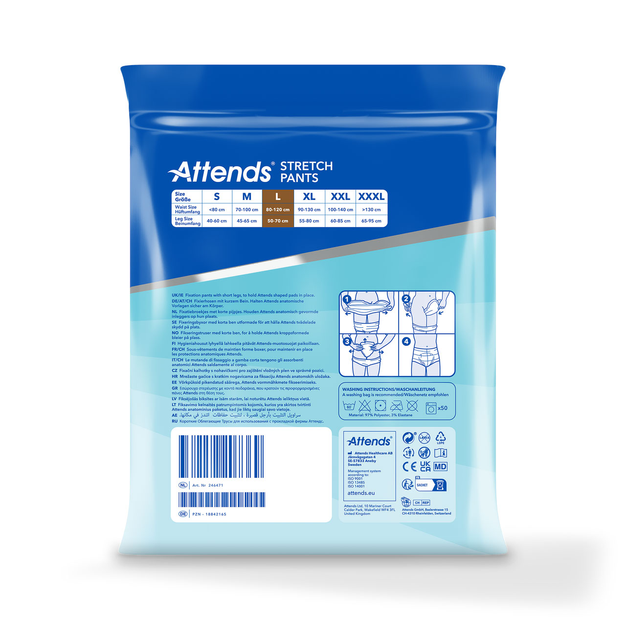 ATTENDS Stretch Pants - Netzhosen mit Beinansatz - 15er Pack - L