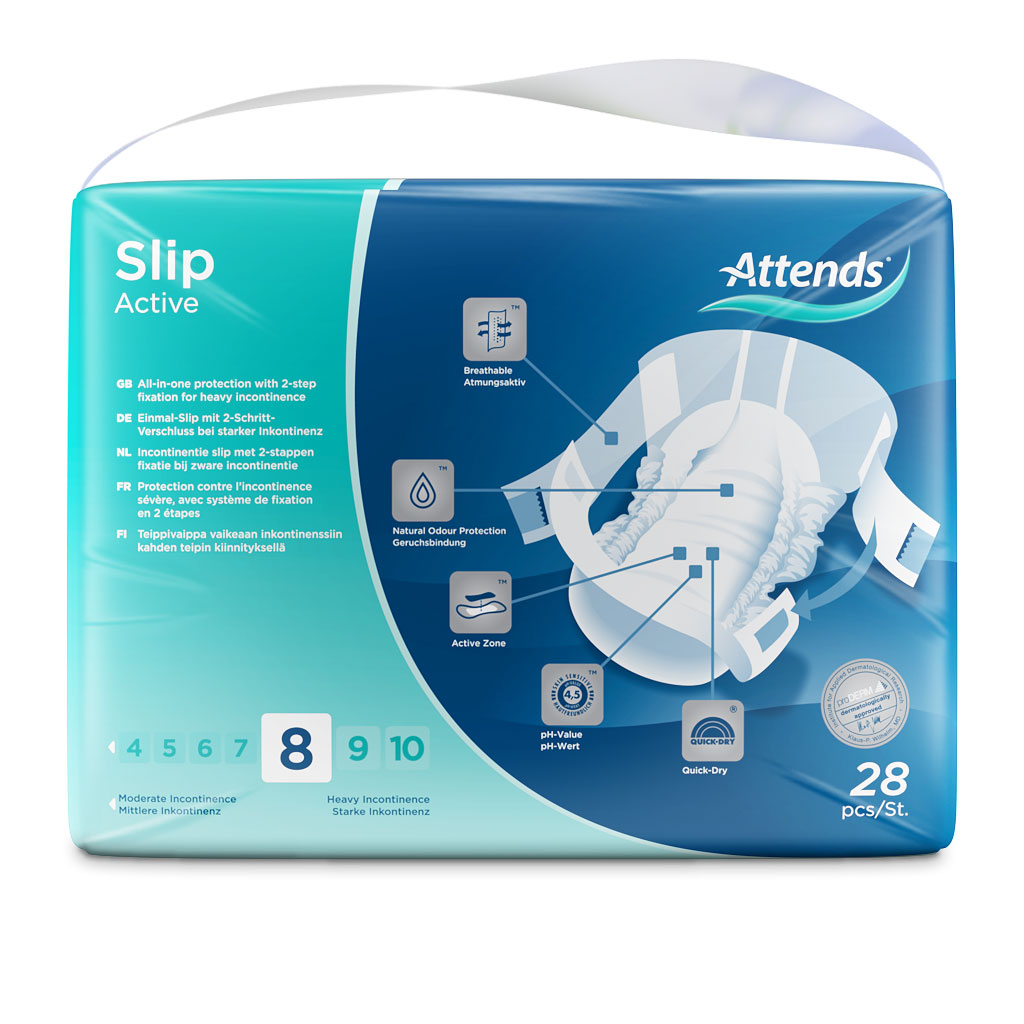 ATTENDS Slip Active 8 - Large (L) Inkontinenzwindeln 112 (4x28) Stück ATTENDS Slip Active 8 - Large (L) Inkontinenzwindeln 112 (4x28) Stück