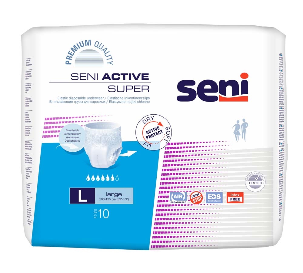 SENI Active SUPER - Inkontinenzslip LARGE (8x10) 80 Stück