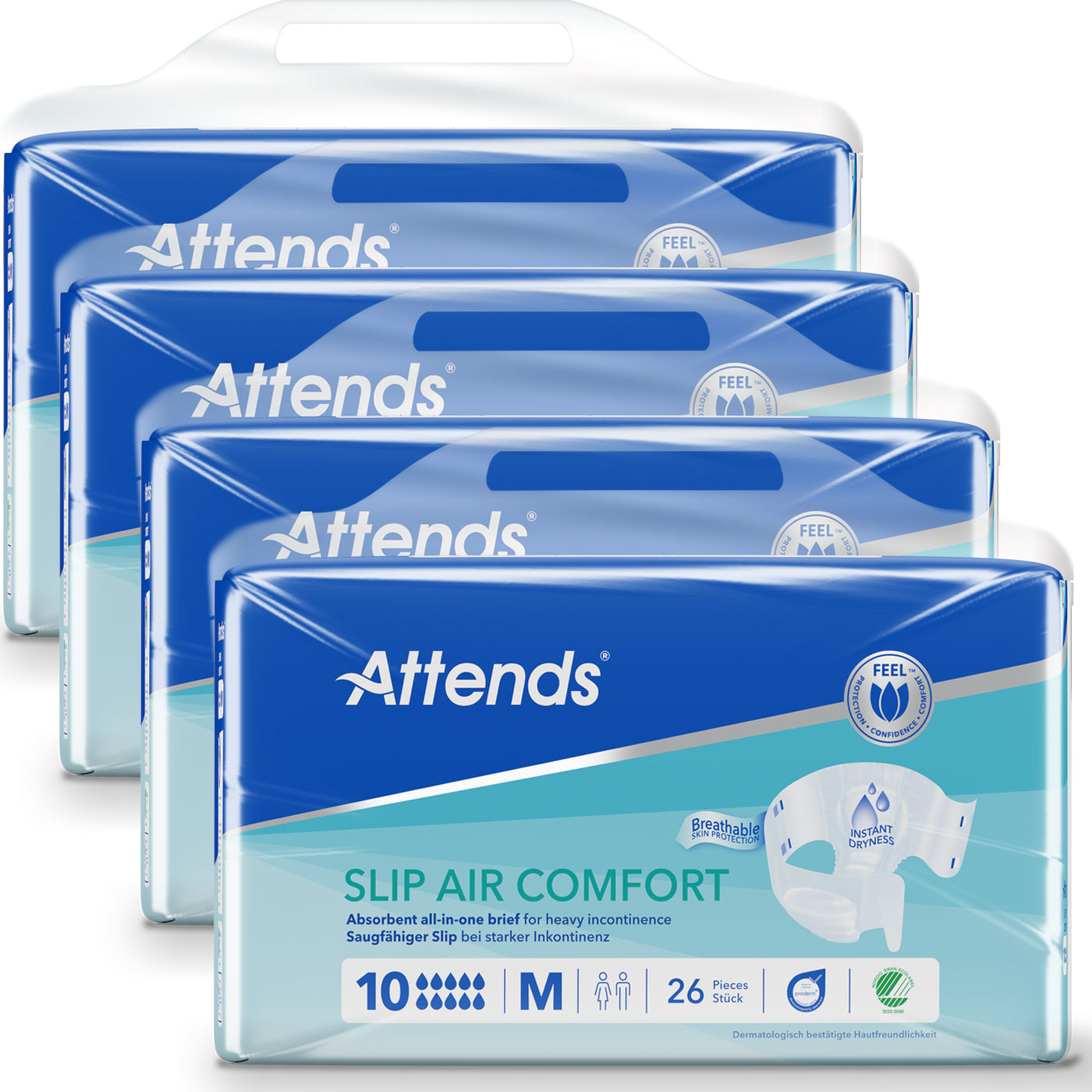 ATTENDS Slip AIR Comfort 10 - Medium (M), Inkontinenzwindeln, 104 (4x26) Stück