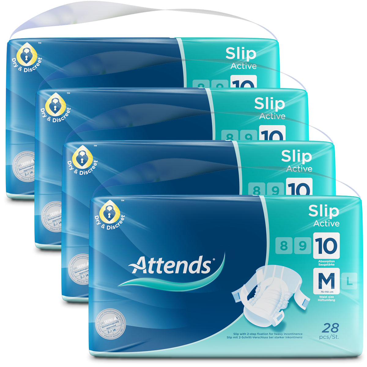 ATTENDS Slip Active 10 - Medium (M) Inkontinenzwindeln 112 (4x28) Stück