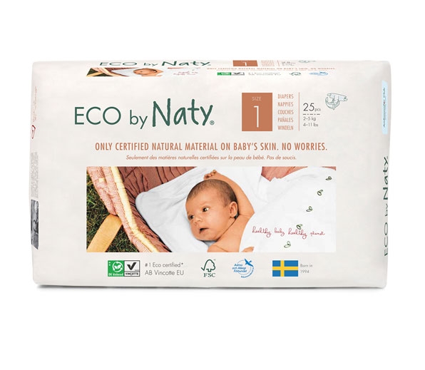 Eco by NATY - Ökowindeln Größe 1 Newborn 2-5 Kg, 25 St. Einzelpack