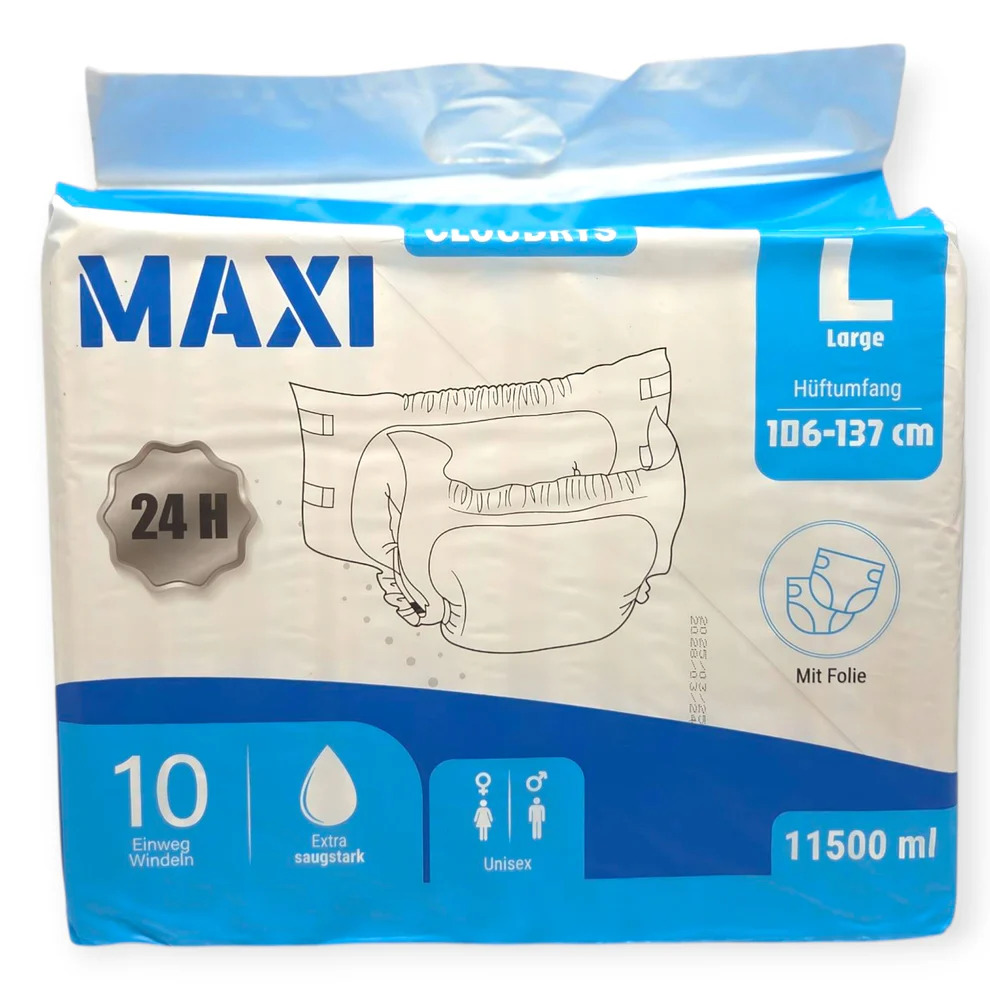Cloudrys Maxi weiß - die 11,5 Liter Erwachsenen Windeln | Large (L)