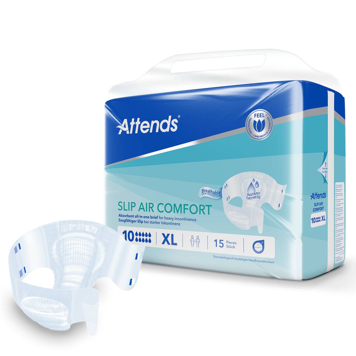 ATTENDS Slip AIR Comfort 10 - Extra Large (XL), Inkontinenzwindeln, 60 (4x15) Stück ATTENDS Slip AIR Comfort 10 - Extra Large (XL), Inkontinenzwindeln, 60 (4x15) Stück
