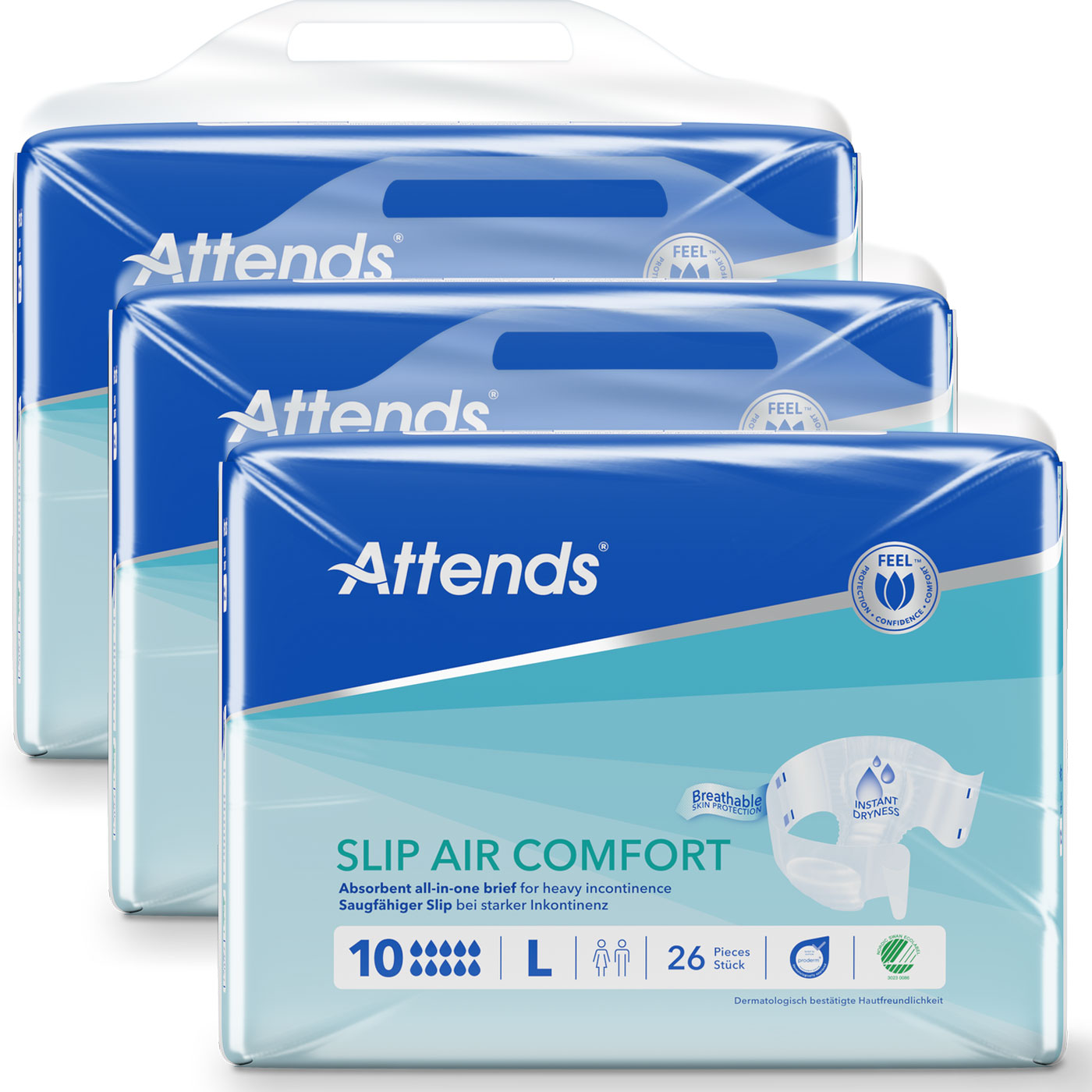 ATTENDS Slip AIR Comfort 10 - Large (L), Inkontinenzwindeln, 78 (3x26) Stück
