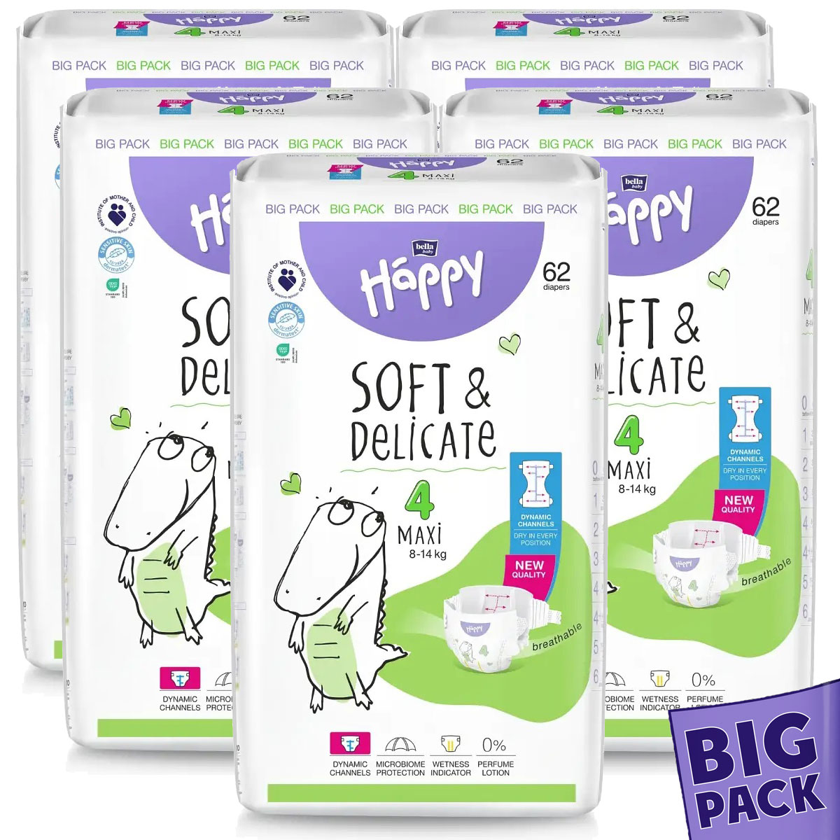 Bella Happy Soft & Delikate Gr. 4 - Babywindeln Maxi 8-14 kg 310 (5x62) Stück BIGpack
