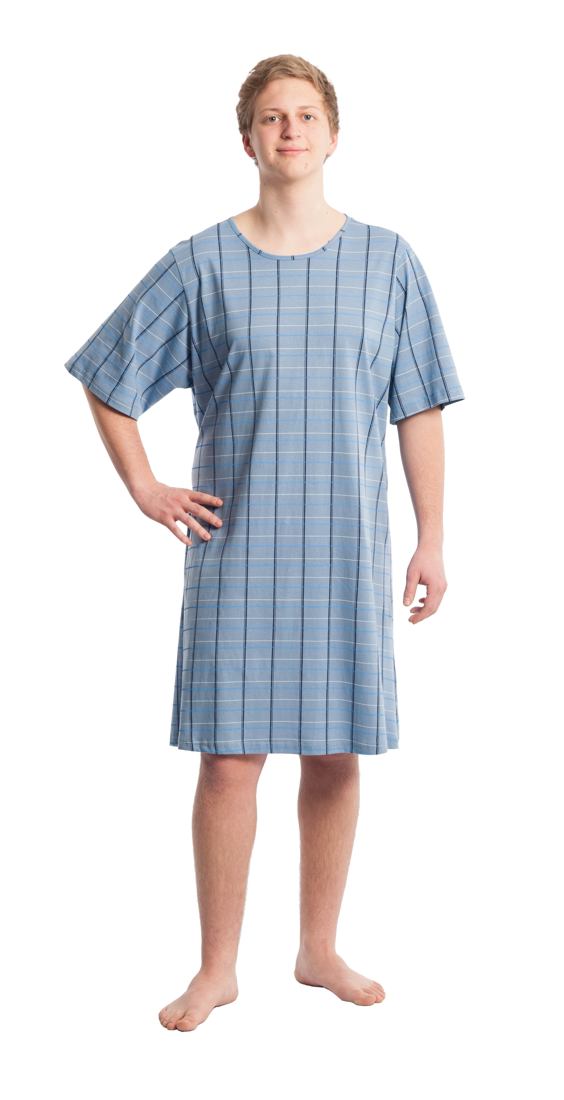 Pflegehemd Herren karo-blau - Vorderansicht
