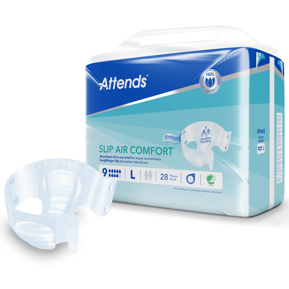 ATTENDS Slip AIR Comfort 9 - Large (L), Inkontinenzwindeln, 112 (4x28) Stück