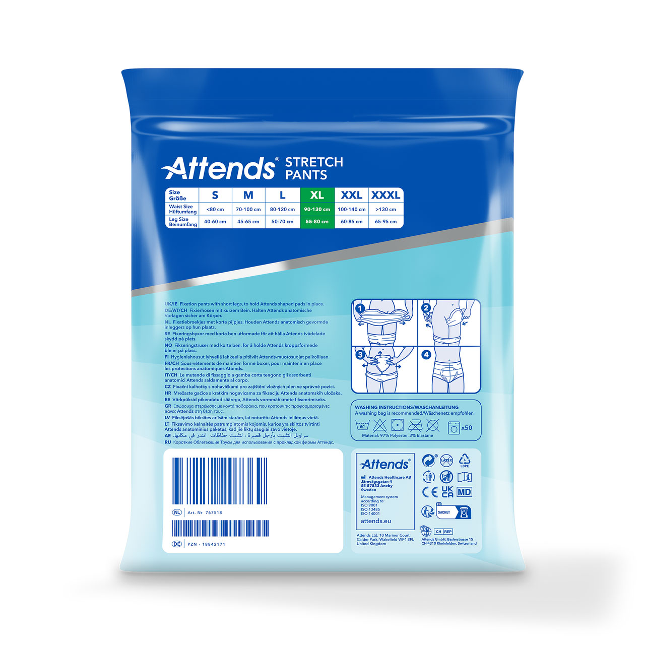 ATTENDS Stretch Pants - Netzhosen mit Beinansatz - 15er Pack - XL