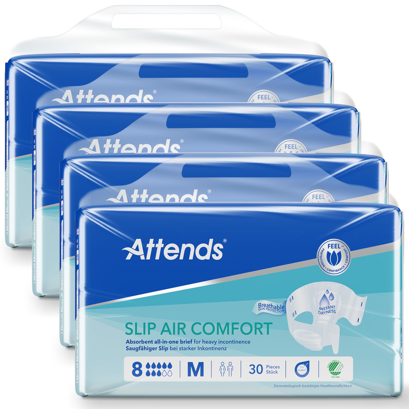 ATTENDS Slip AIR Comfort 8 - Medium (M), Inkontinenzwindeln, 120 (4x30) Stück
