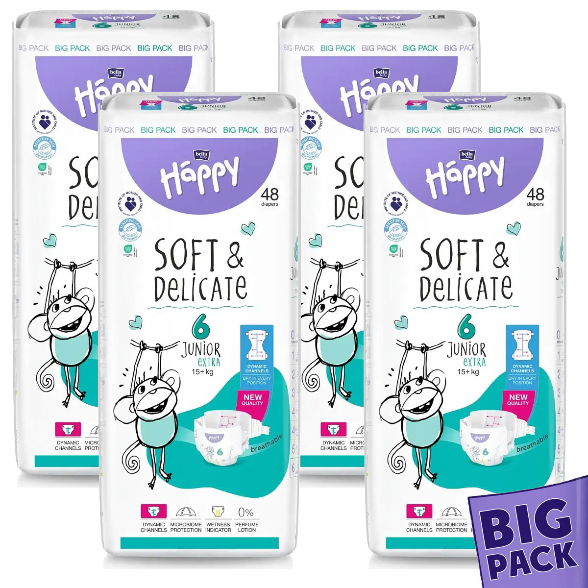 Bella Happy Soft & Delikate Gr. 6 - Kinderwindeln Junior EXTRA 15+ kg 192 (4x48) Stück BIGpack
