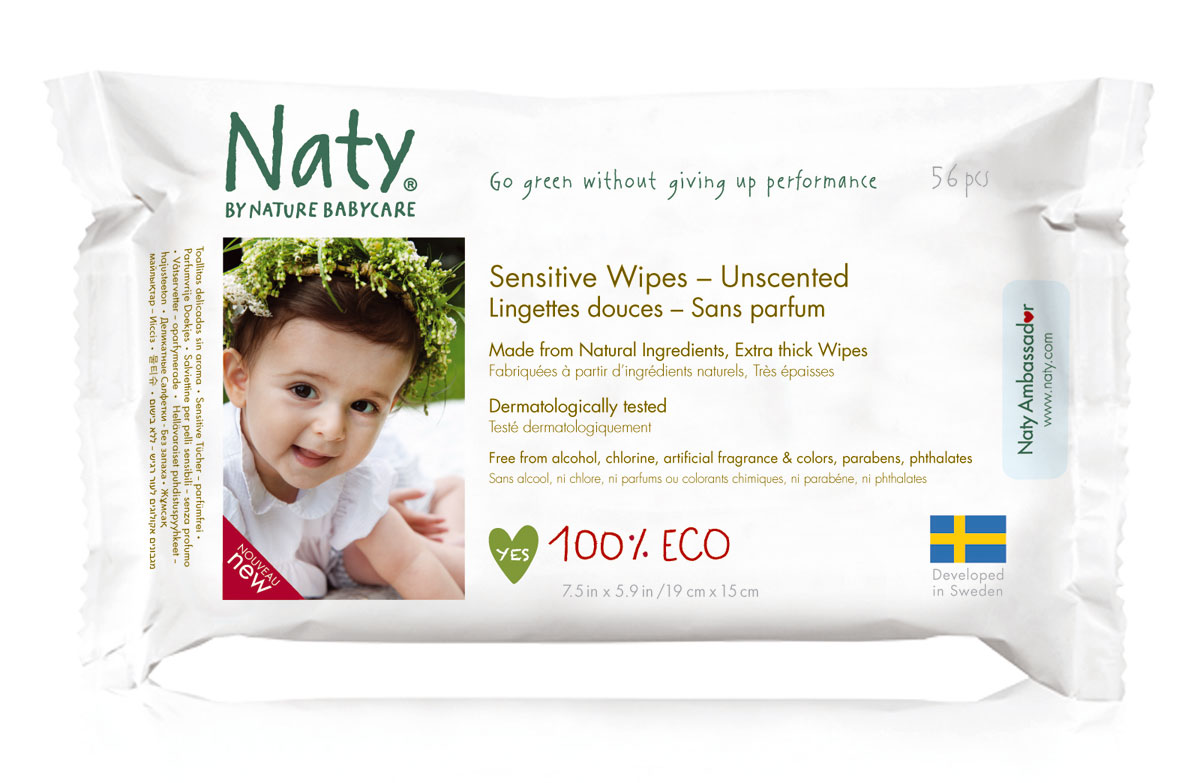 NATY Feuchttücher - Eco Sensitive, unparfümiert 56er Packung
