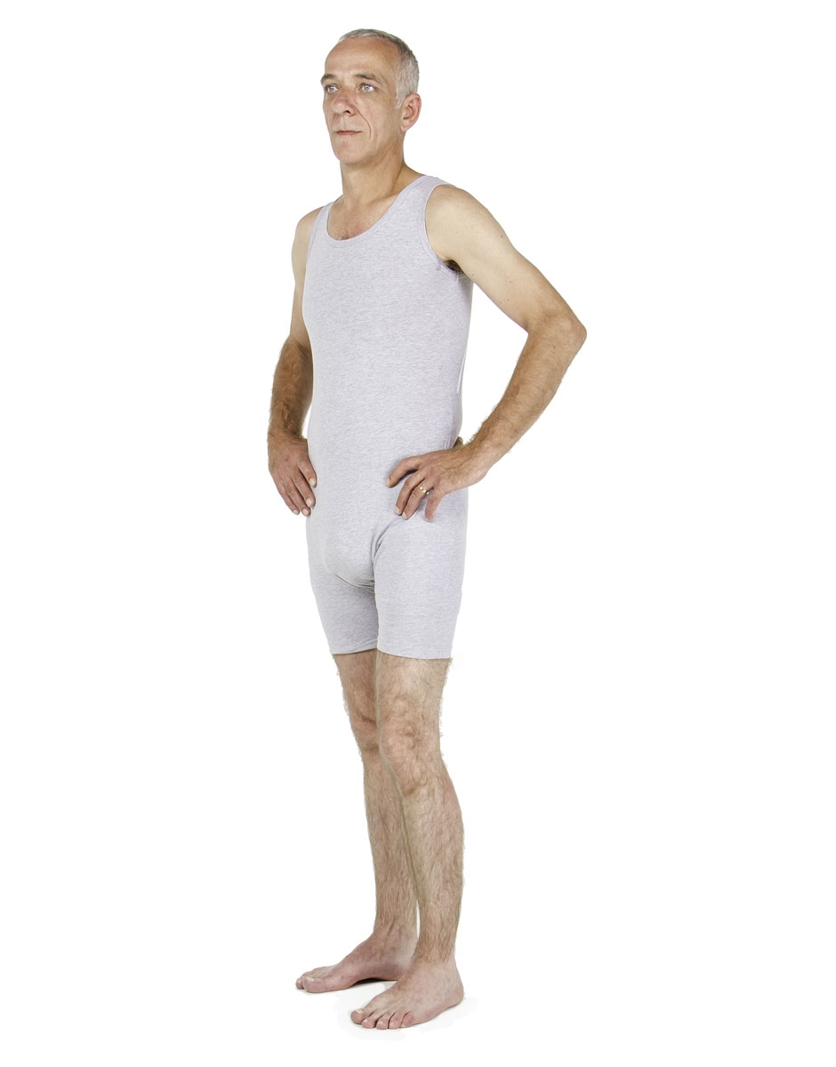 Medicare Pflegebody mit Rückenreißverschluss - halblanges Bein - ohne Arm - Farbe: grau - L