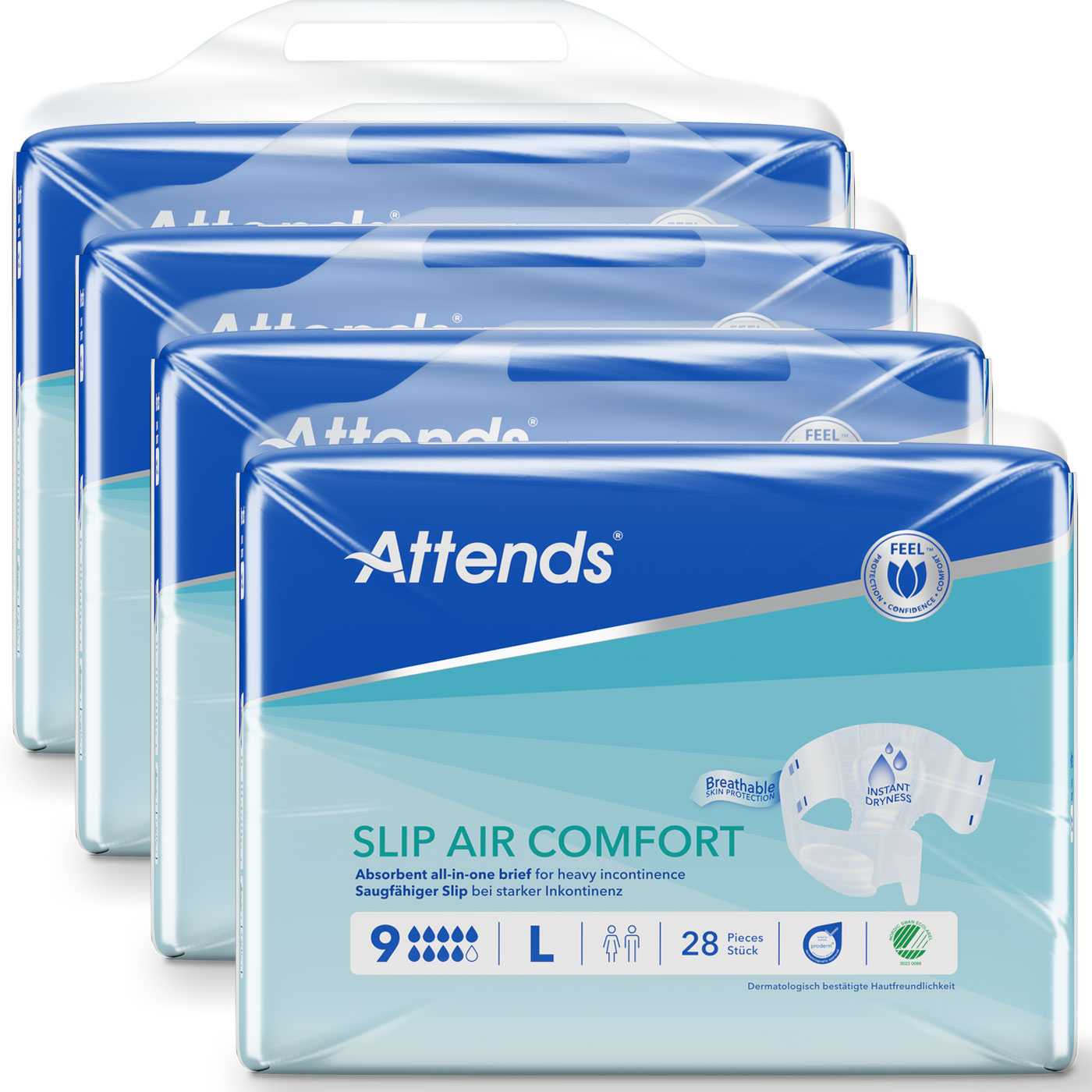 ATTENDS Slip AIR Comfort 9 - Large (L), Inkontinenzwindeln, 112 (4x28) Stück