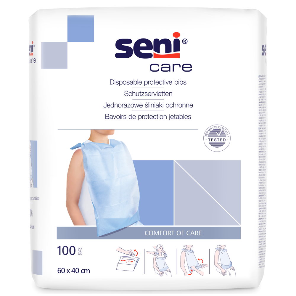 SENI CARE - Einweg Esslätze (Schutzservietten) mit Bindelaschen, 100 Stück